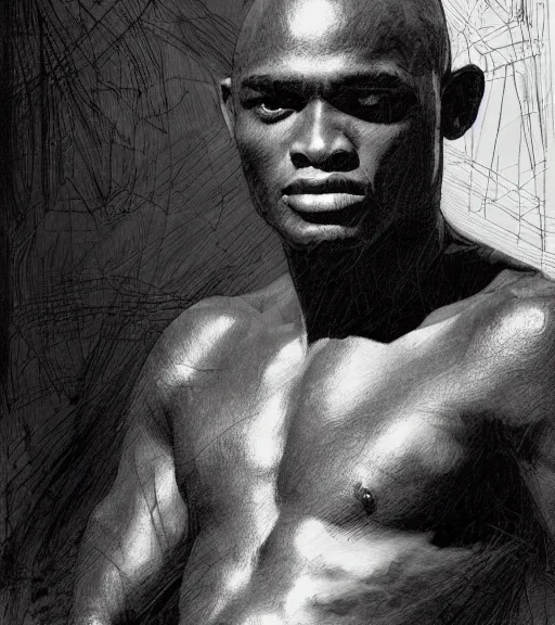 Image similar to portrait of anderson silva, pen and ink, intricate line drawings, by craig mullins, ruan jia, kentaro miura, greg rutkowski, loundraw