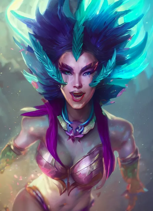 Image similar to joyful kalista, from league of legends, au naturel, hyper detailed, digital art, trending in artstation, cinematic lighting, studio quality, smooth render, fluorescent skin, unreal engine 5 rendered, octane rendered, art style by klimt and nixeu and ian sprigger and wlop and krenz cushart