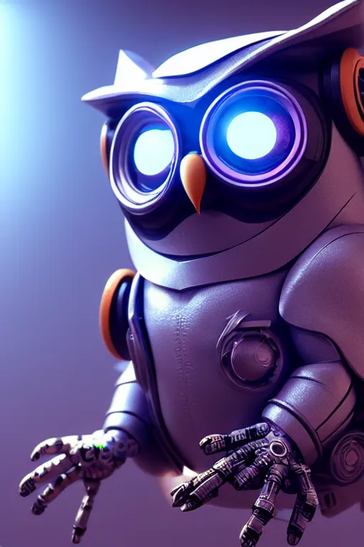 Image similar to high quality 3 d render very cute cyborg owl! with boombox!, cyberpunk highly detailed, unreal engine cinematic smooth, in the style of blade runner & detective pikachu, hannah yata charlie immer, moody light, low angle, uhd 8 k, sharp focus