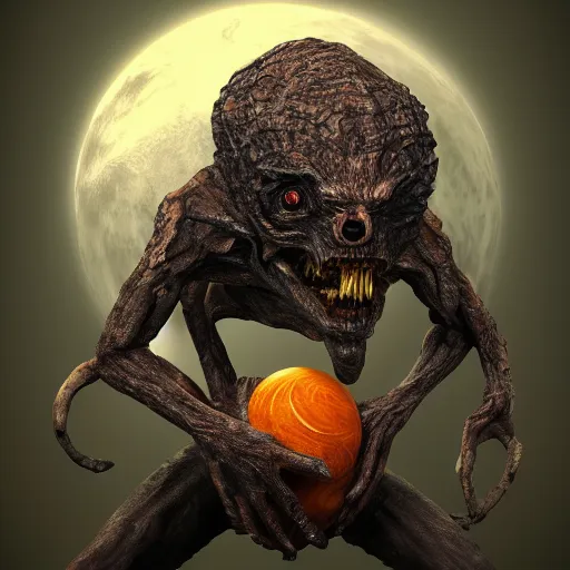 Image similar to Horror creature holding planet, detailed 4k