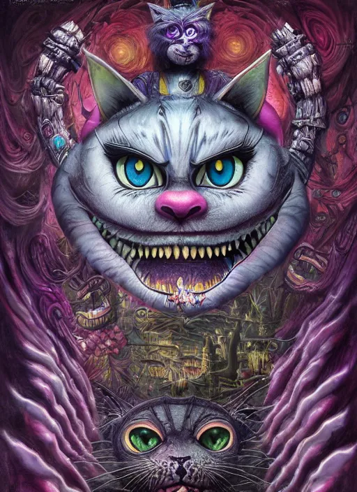 Prompt: cheshire cat, aztec god, highly detailed, cinematic, 8 k, by megan duncanson, benjamin lacombe, adrian borda, stanley artgermm, tom bagshaw, craig mullins, carne griffiths, ayami kojima, beksinski, giger, trending on deviantart, hyper detailed, horror, full of colour