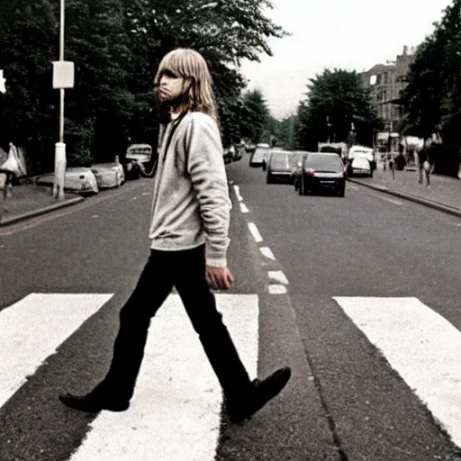 Image similar to Kurt cobain crossing abbey road