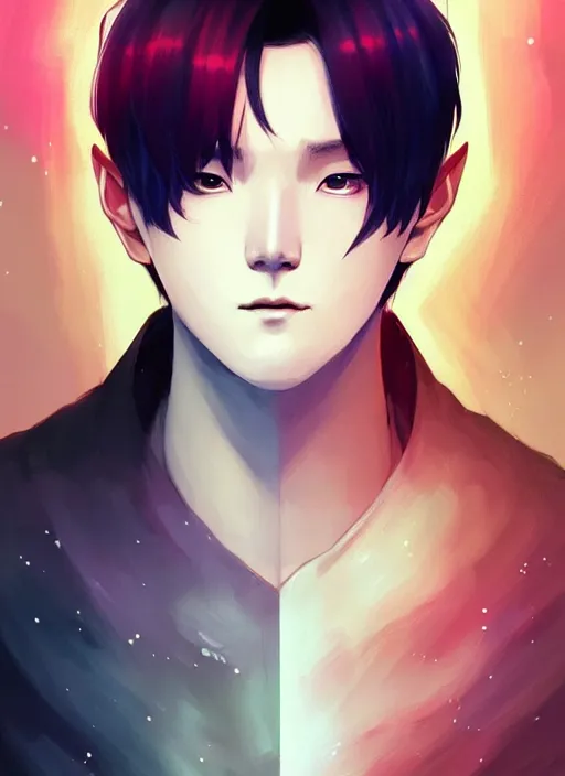 Image similar to aesthetic portrait commission of a of YOONGI is SPOCK + VEINY HANDS + hyperdetailed face at golden hour, safe for work (SFW). Character design by charlie bowater, ross tran, artgerm, and makoto shinkai, detailed, inked, western comic book art, 2021 award winning film poster painting