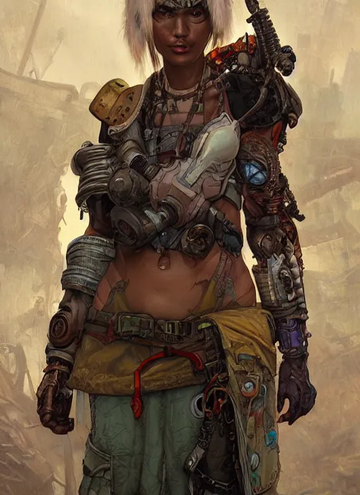 Image similar to hyper realistic photography portrait of postapocalyptic religious occult cyberpunk asian cyborg tribal amazon cinematic, brom, mucha, moebius juan gimenez artstation, cgsociety