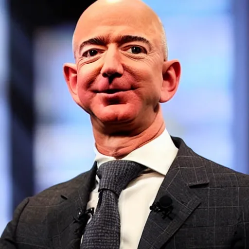 Image similar to jeff bezos with a cone head