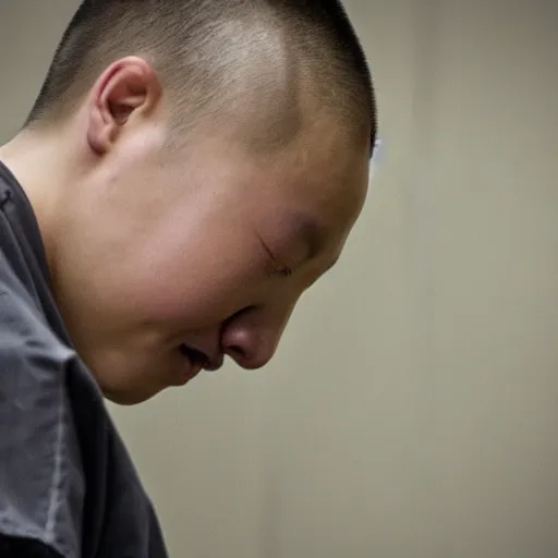 Prompt: Justin Sun crying in prison