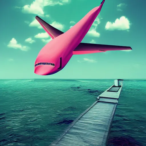 Prompt: hallucination dream, trip in the sea, plane, rat, 8k, artstation.