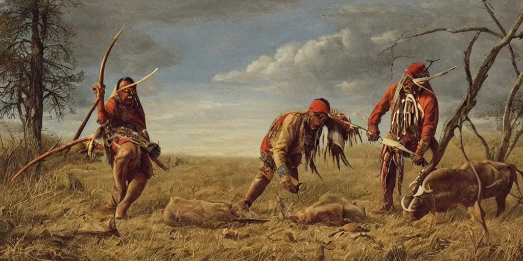 Prompt: of Native American hunting a buffalo Moebius