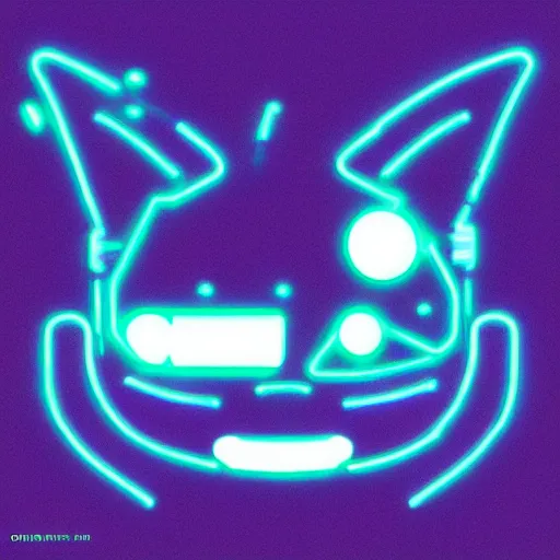 Image similar to a half robot cat wearing a hat, outlined by whirling illuminated neon lines, outrun, vaporware, shaded flat illustration, digital art, trending on artstation, highly detailed, fine detail, intricate