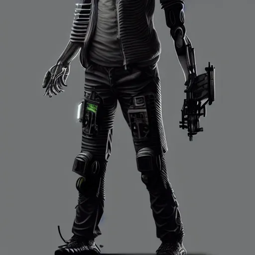 Image similar to full body of a cyberpunk man, realistic, artstation, detailed,