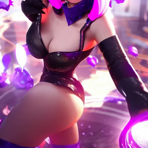 Image similar to still of pretty LeBlanc (League of Legends) in KDA music video. 3d render, octane render, game art, realistic, highly detailed, trending on artstation, 4k, trending on artstation, pixar, cgsociety, unreal engine 5, redshift render, trending on artstation, blender, behance, cg