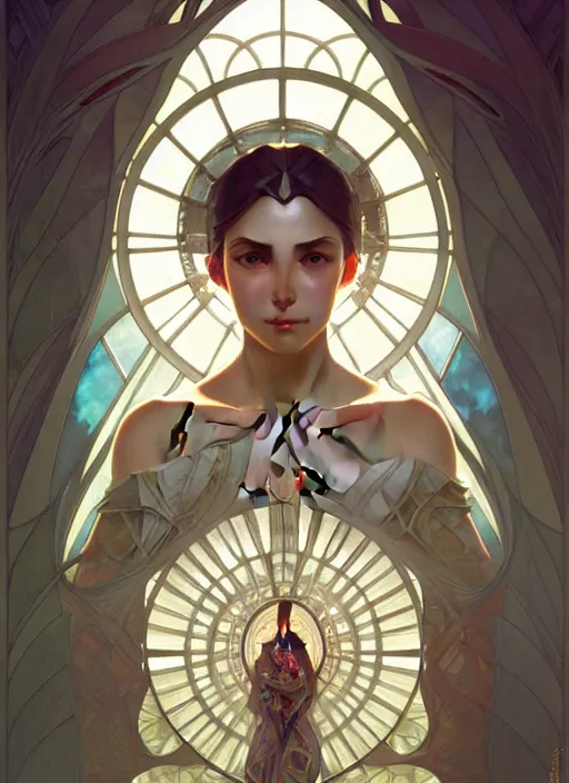 Image similar to symmetry seamless, fantasy, window intricate, elegant, highly detailed, digital painting, artstation, concept art, smooth, sharp focus, illustration, art by artgerm and greg rutkowski and alphonse mucha