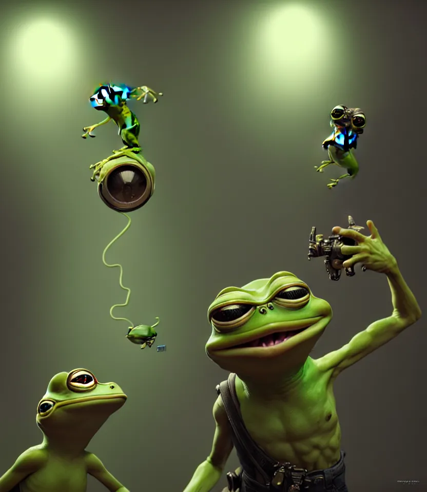 Prompt: pepe the frog, ultra realistic, dramatic lighting, authoritative pose, highly detailed by peter mohrbacher, hajime sorayama, wayne barlowe, boris vallejo, aaron horkey, gaston bussiere, craig mullins, octane render, cycles render, vray, iridescent