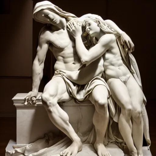 Prompt: a well-lit detailed studio photo of a marble sculpture of the pieta by Antonio Canova