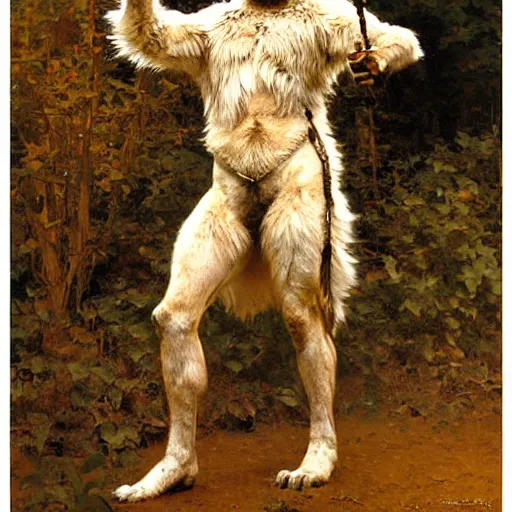 Image similar to a portrait of a furry wolf wearing clothes, hairy, furry body, furry arms, feet, tail. highly detailed painting by gaston bussiere, craig mullins, j. c. leyendecker, furry