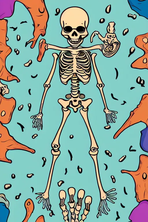 Prompt: Drug addict skeleton, sticker, andromorphic, colorful, illustration, highly detailed, simple, smooth and clean vector curves, no jagged lines, vector art, smooth