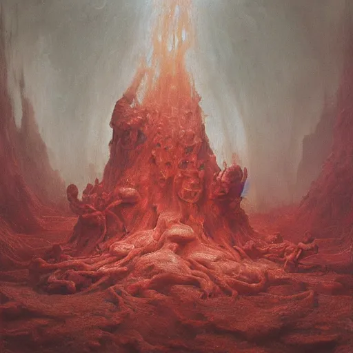 Image similar to the topology of hell | highly detailed oil painting, hyperrealistic, very intrincate | cinematic lighting, award - winning | by rachel ruysch, wayne barlowe, beksinski and bocklin | by austin osman spare and william blake, trending on artstation, cgsociety, official art, octane.