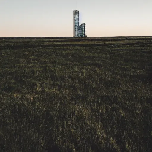 Prompt: a single skyscraper in the middle of nowhere