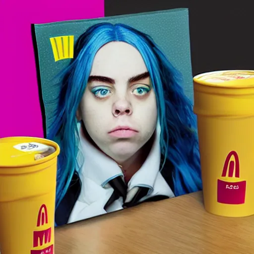 Image similar to Billie Eilish as a McDonalds Happy Meal toy