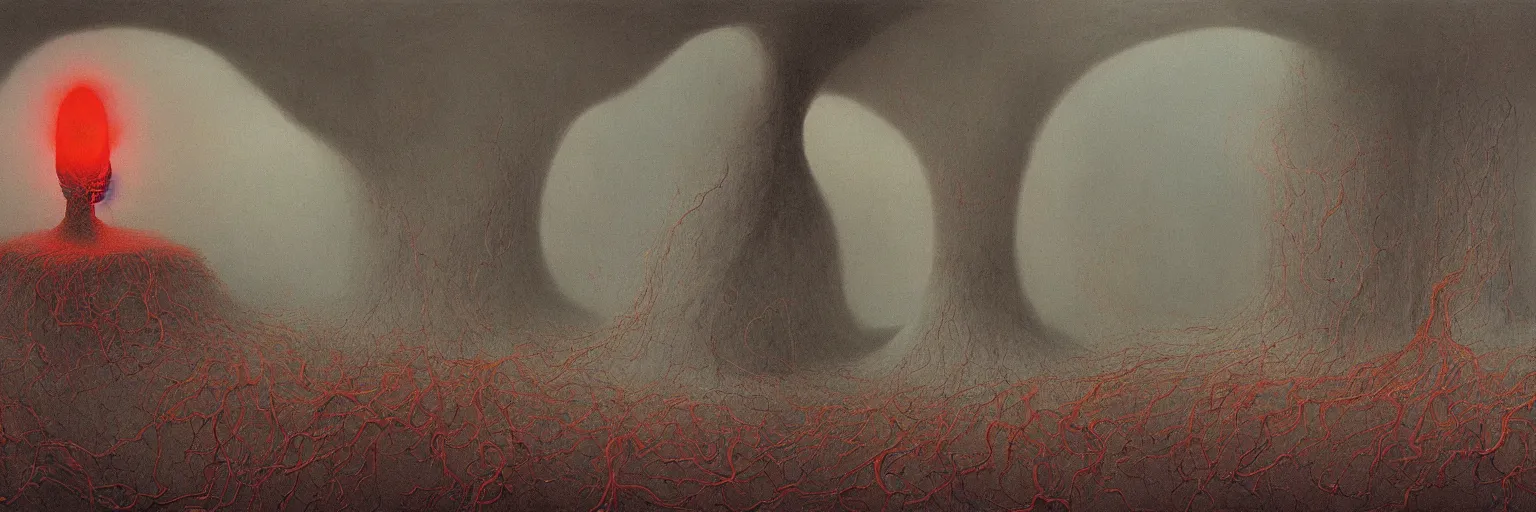 Prompt: a detailed painting of another dimension torn open by the folly of man nuclear bombs open doors for tentacles by Zdzislaw Beksinski trending on ArtStation, vivid colors