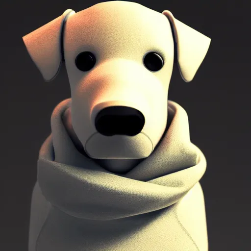 Prompt: robotic dog wearing a large scarf around its neck. 3 d render, oktane, post - processing, 8 k, cinematic lighting