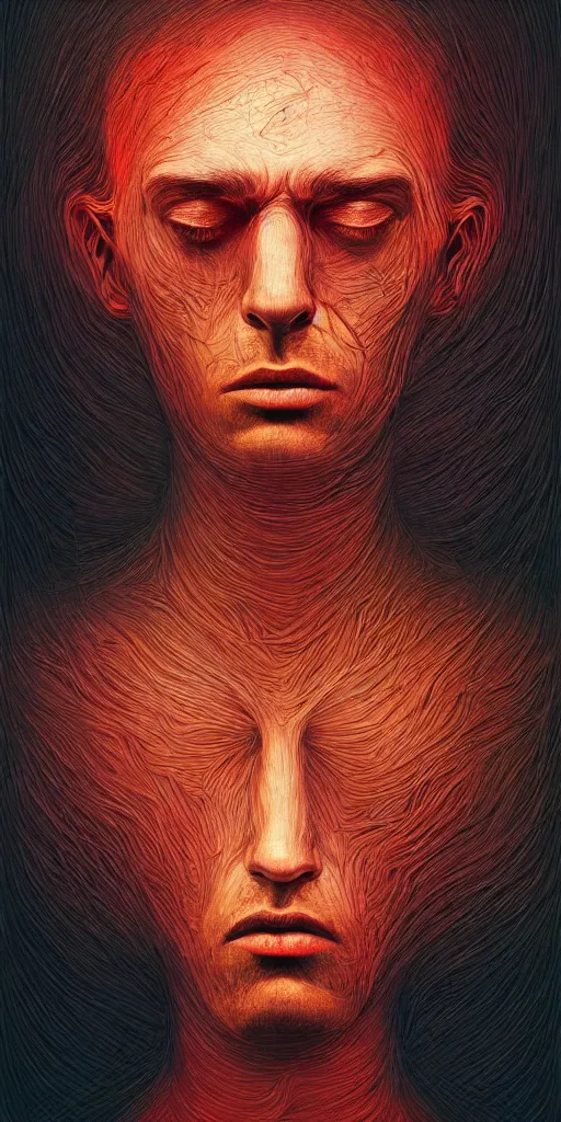 Image similar to portrait of a one man in the style of android jones and zdzislaw beksinski, 1 / 4 headshot.