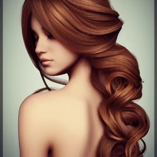 Image similar to beautiful long hairstyle, pinterest hair picture, back of the hair, photograph, 3d render, highly realistic, concept art, highly detailed-H 704