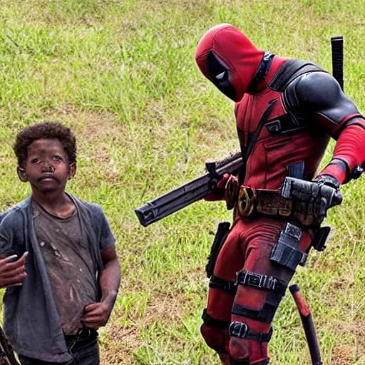 Image similar to deadpool in the walking dead 4 k detailed super realistic