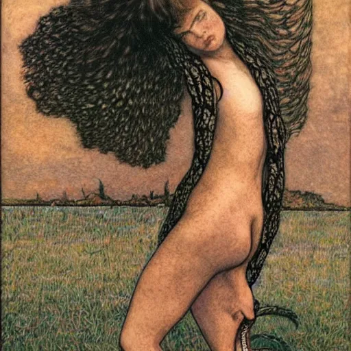 Prompt: gloomy by robert kirkman, by carlos schwabe. a beautiful art installation of a snake eating its own tail that seems to go on forever.