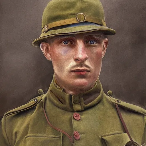 Image similar to a beautiful extremely complex painting of a man in ww 1 fighting digital painting