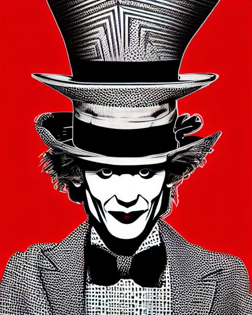 Prompt: symmetrical!! highly detailed vfx portrait of the mad hatter, geometric polygons, global illumination, detailed and intricate environment by andy warhol and tristan eaton