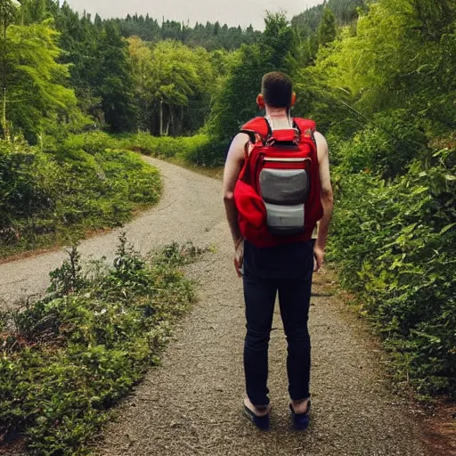 Image similar to a man wearing a backpack looking at the universe