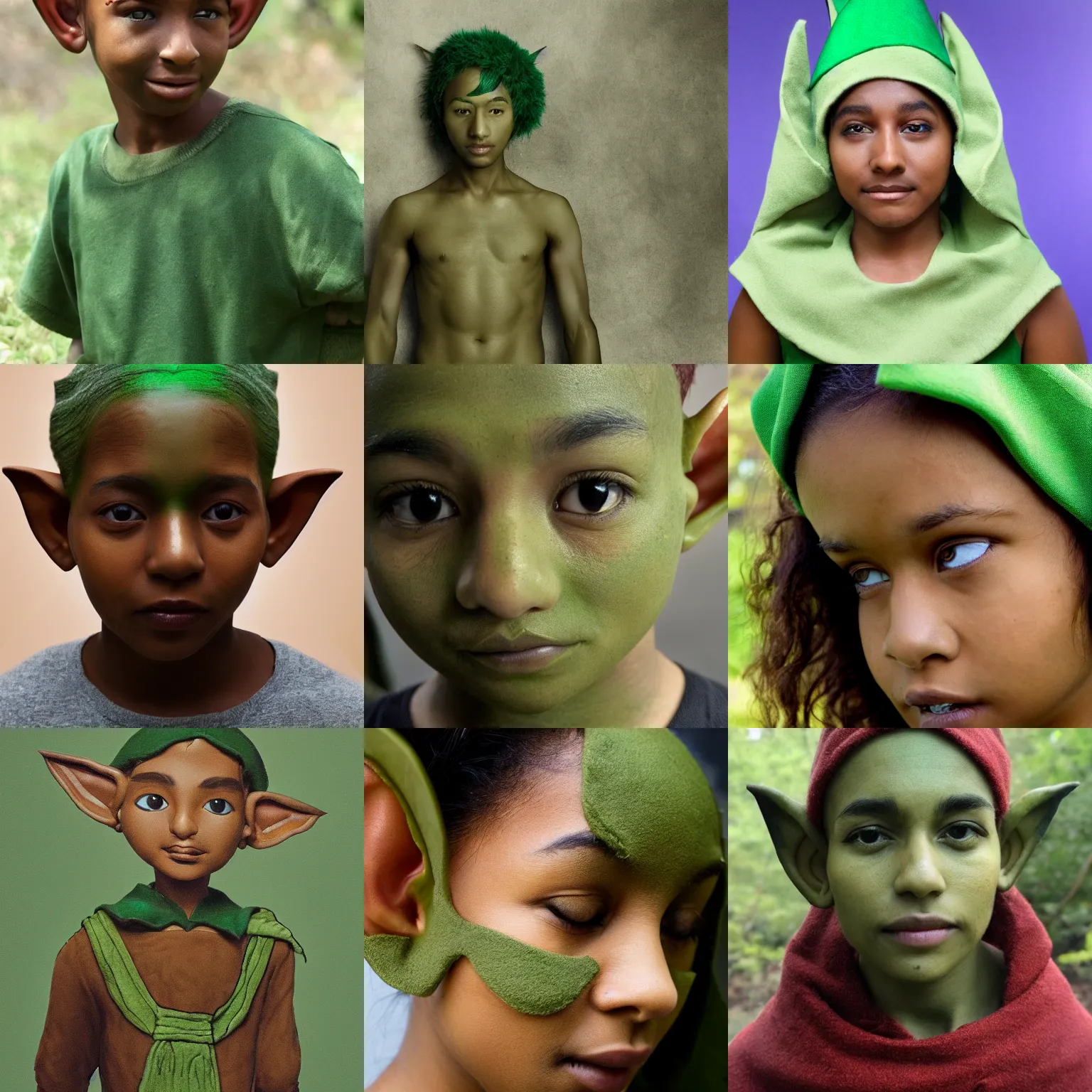 Prompt: a person with an earthy green skin tone and horizontal elf ears
