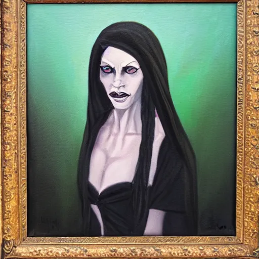 Image similar to portrait of a female dark elf dressed in rags, oil painting