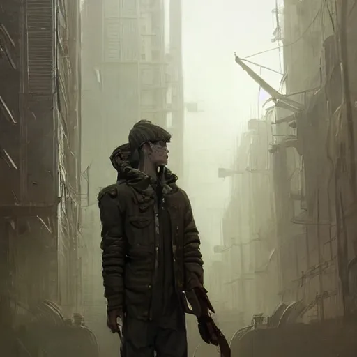 Image similar to a highly detailed epic cinematic concept art CG render digital painting artwork: a young man grotesquely morphs into a dieselpunk Soviet machine. By Greg Rutkowski, Ilya Kuvshinov, WLOP, Stanley Artgerm Lau, Ruan Jia and Fenghua Zhong, trending on ArtStation, subtle muted cinematic colors, made in Maya, Blender and Photoshop, octane render, excellent composition, cinematic atmosphere, dynamic dramatic cinematic lighting, precise correct anatomy, aesthetic, very inspirational, arthouse