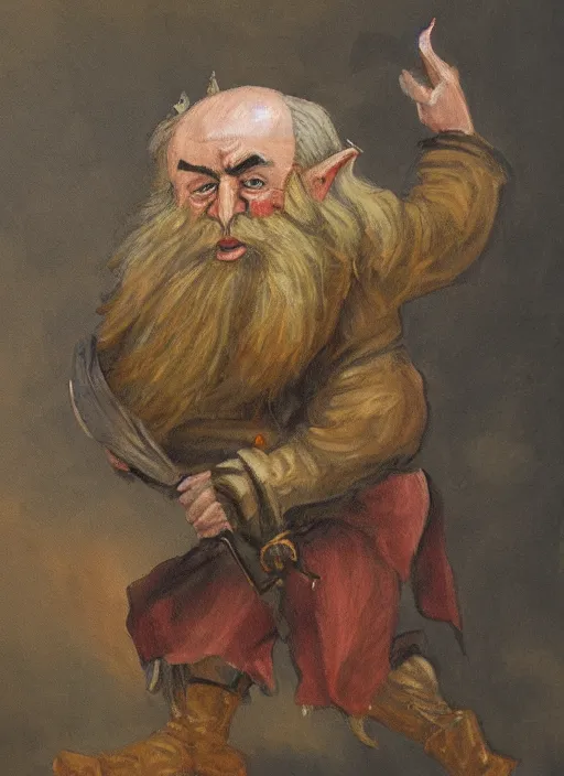 Prompt: A detailed painting of a fantasy dwarf, plain background, neo-rococo expressionist style