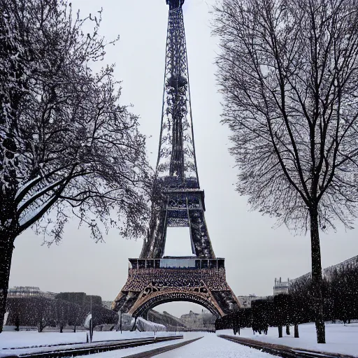 Prompt: Eiffel tower melting in Paris under the snow