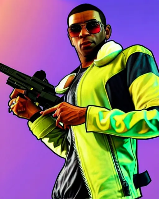 Prompt: gta 5, grand theft auto 5 cover art of lucio from overwatch