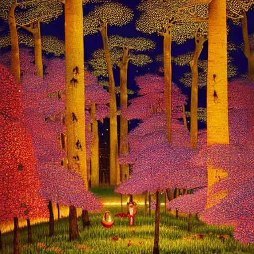 Image similar to an enchanted forest at night by Hiroo Isono