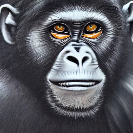 Image similar to a detailed and hyper realistic painting of a monkey wearing a black ski mask