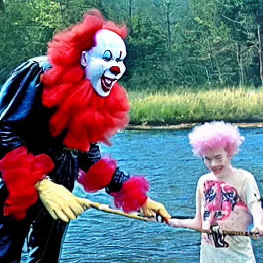 Image similar to pennywise the clown takes his son fishing