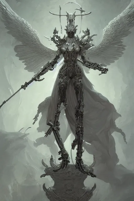 Prompt: white angel, ornate, intricate and detailed, rule of thirds, Art by Peter Mohrbacher, Tsutomu Nihei, unreal engine, pixar, video game