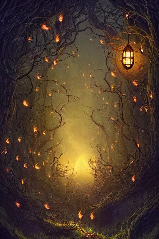 Image similar to a beautiful digital illustration painting of a detailed gothic fantasy fireflies and roots, dark mushroom, flowers by benoit b. mandelbrot, steven belledin, martin johnson heade, lee madgwick, caspar david friedrich, and david rios ferreira. 8 k resolution trending on artstation concept art digital illustration