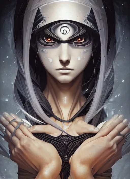 Image similar to symmetry!! portrait of pain from naruto, dark, intricate, elegant, highly detailed, digital painting, artstation, concept art, smooth, sharp focus, illustration, art by artgerm and greg rutkowski and alphonse mucha