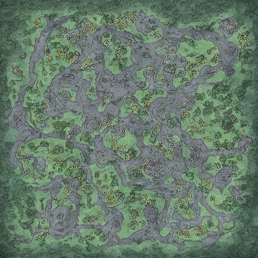 Image similar to a ttrpg map of a moonlit clearing in the woods, gridless, beautiful, 8 k, high quality digital art