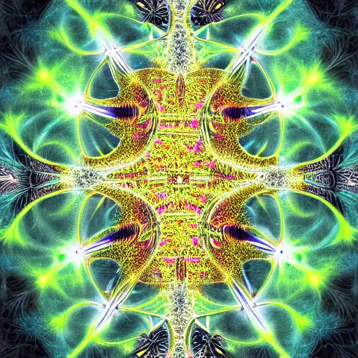 Image similar to lightfull fractal structures by benoit b. mandelbrot, organisms representation, fantasy, connectivity