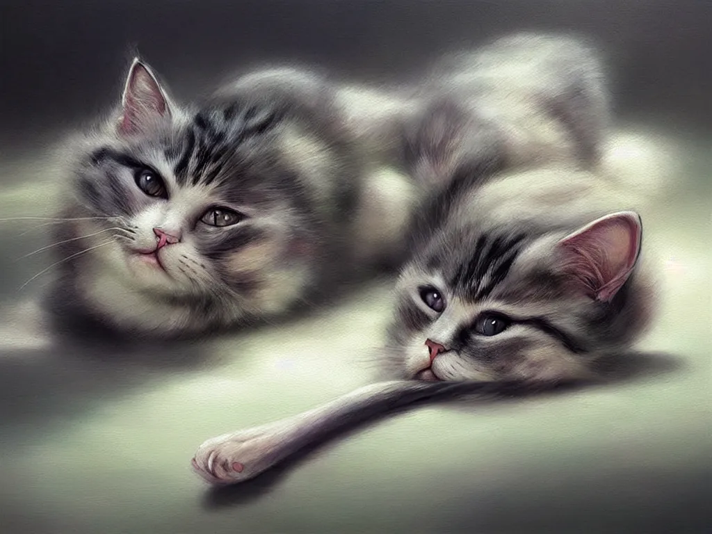Image similar to a beautiful picture of a cat rolled up into sushi, studio picture, realistic illustrative painting, artgerm, visionary arts, huang guangjian