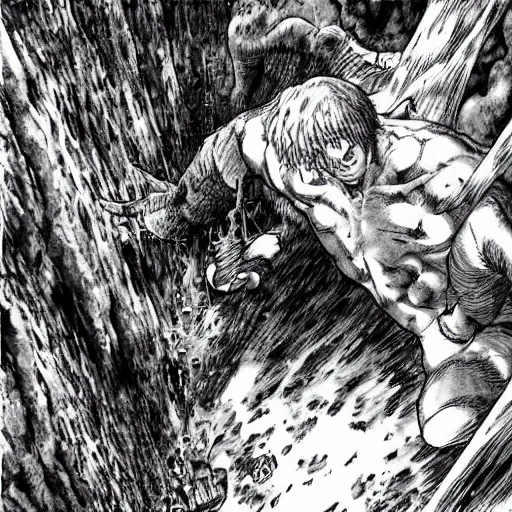 Image similar to a man drowning in the deepest pits of hell by kentaro miura, stunning artwork, wide shot angle
