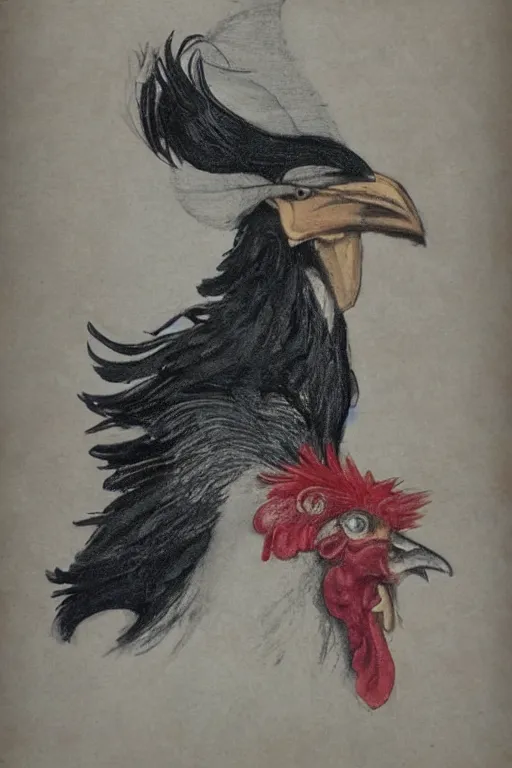 Prompt: portrait of a rooster, with top hat!!! and monocle!!!