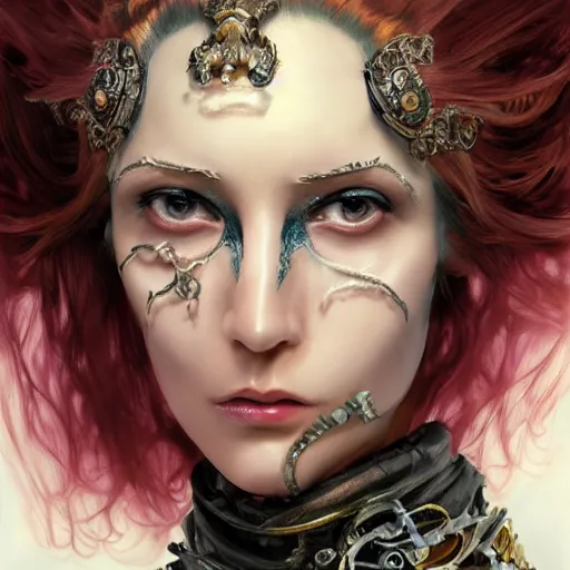 Image similar to portrait, headshot, insanely nice professional hair style, dramatic hair color, digital painting, of a old 17th century, old cyborg Supermodel, amber jewels, baroque, ornate clothing, scifi, realistic, hyperdetailed, chiaroscuro, concept art, art by Franz Hals and Jon Foster and Ayami Kojima and Amano and Karol Bak,